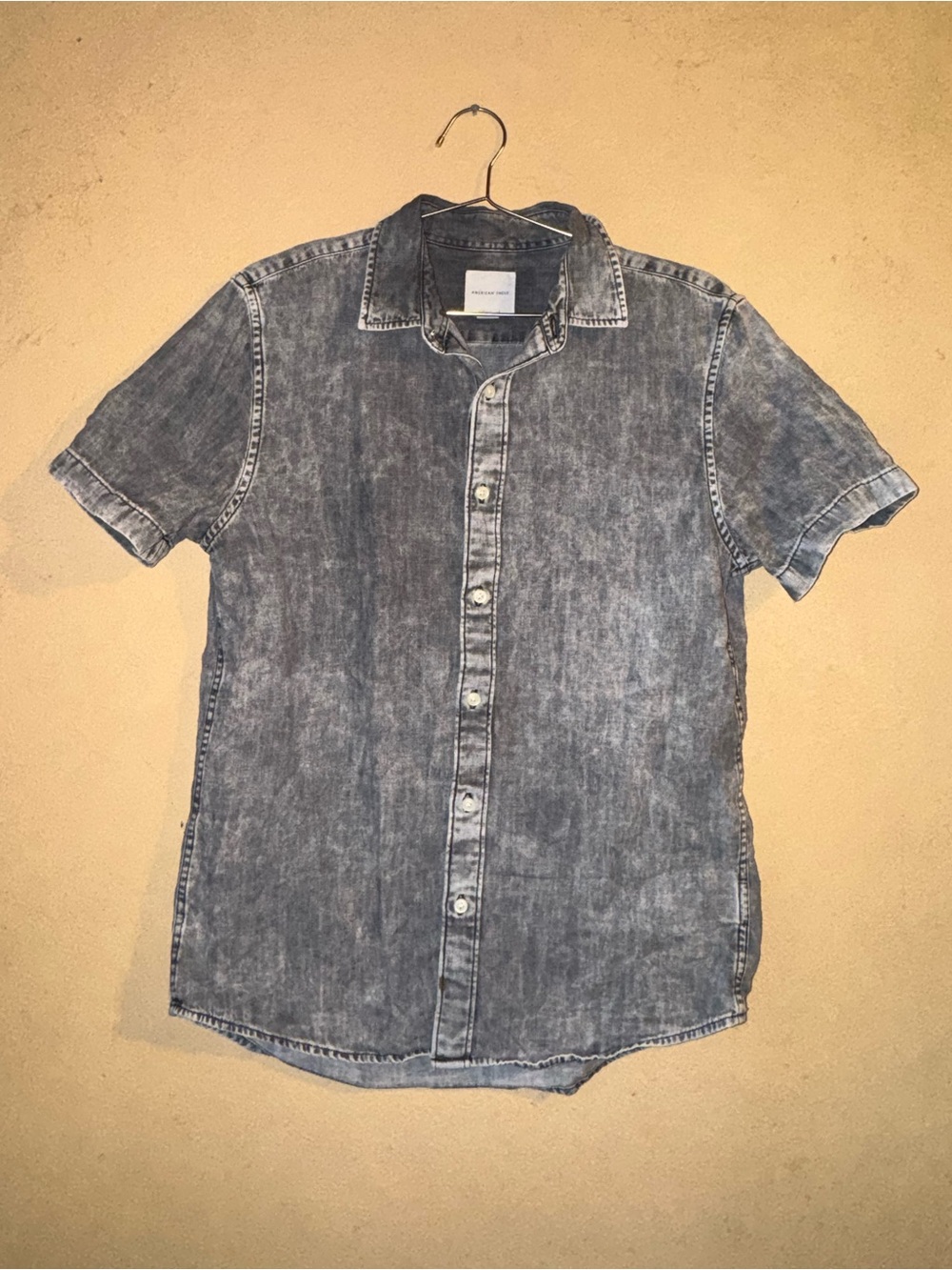 American Eagle Outfitters Washed Short Sleeve Button-Down Shirt - Gray